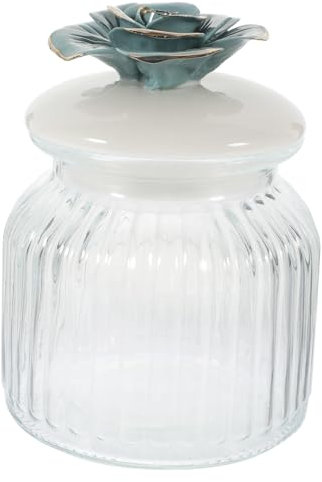 OUNONA Gold Painted Porcelain Flower Lid Glass Sealed Jar for Tea Coffee Sugar Storage Airtight Food Canister for Pantry Kitchen