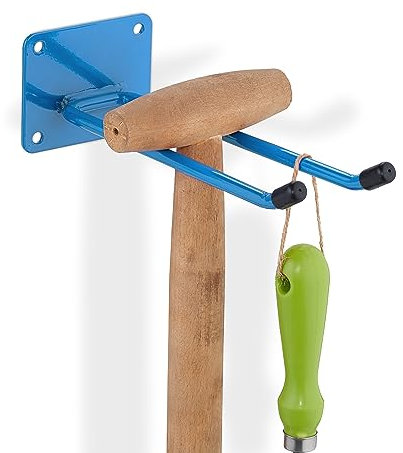 Relaxdays 10x Ganci Porta Attrezzi da Giardino, L: 24 cm, Appendi Scope e Accessori Giardinaggio, Portaoggetti Officina, Blu