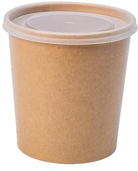 ECOPICNIC Lot de 500 gobelets à Soupe jetables de 470 ML avec Couvercle en PP, gobelets Alimentaires Marron avec revêtement en polyéthylène, Bol à Soupe avec Couvercle