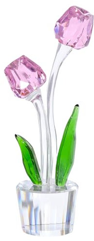 Movdyka Crystal Pink Tulips Flower Figurines, Glass Bouquet Collectible Gifts for Her Wife Valentine's Day Anniversary Christmas, Table Centerpieces for Home Decor Keepsake