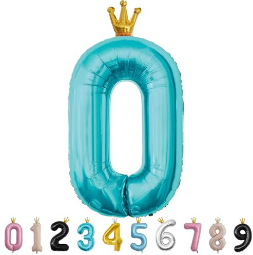 Luftballon Zahl 0 Babyblau, 101cm Riesen Zahlenballon Nummer 0 1 2 3 4 5 6 7 8 9 10 16 18 21 30 40 50 60 70 80 90 100, 40 Groß Folienballons für Hochzeit Jubiläum, Geburtstagsballons Party Dekoration