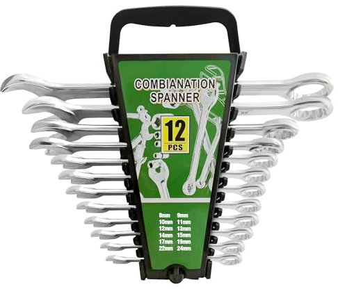 SAPILIT Juego de llaves combinadas, material CR-V, tamaños métricos de 8 a 24 mm, diseño único portátil duradero, para reparación de automóviles, llave combinada métrica y estándar, juego de 12 llaves