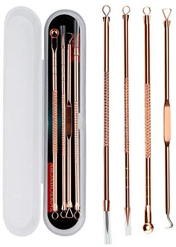 Lot de 4 tire-comédons en acier inoxydable or rose pour retirer les points noirs et les comédons