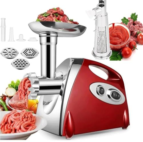 Picadora eléctrica de carne y verduras, rallador de queso y picadora de carne multifuncional, colador de tomates, máquina for hacer salsas, cortador de verduras, procesador, rebanador, trituradora(Red