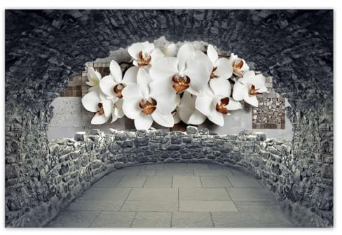 H10401M_WCNS1E Sticker mural décoratif Motif orchidées blanches et mosaïque 60 x 40 cm