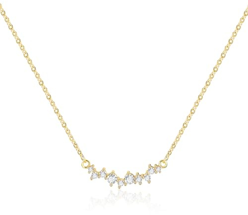 Halskette Damen Gold Silber 925 Zirkonia Verstellbar Stapelbar Geschenk | ALEXCRAFT Halskette Damen Gold Silber 925 Zirkonia Diamant Anhänger Stern Solitär Glänzend Stilvoll Kette Schmuck Frauen