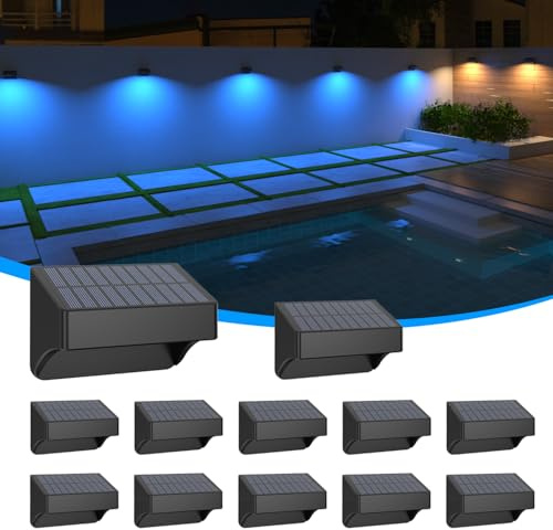 ZCXLIGHT Solar Fence Lights,Fence Solar Lights Outdoor Waterproof Led IP65 with10 Fixed Colors ＆ RGB Color Changing for Wall Backyard Step Railing Patio Pool Porchaily&Holiday Decorations (12)