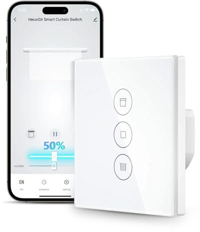 HeuxGir Smart Roller Shutter Switch with Percentage Function, WiFi Roller Shutter Control, Timer Switch, Voice Control, Compatible with Alexa/Google Home, Blinds Roller Shutter Control Requires Zero