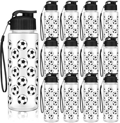Funnymoom 12 Pcs Soccer Water Bottles Bulk 17 oz Soccer Sports Bottle with Leak Proof Flip Top Reusable Plastic Water Bottles for Team Gift Accessories Sports Party Favors Supplies
