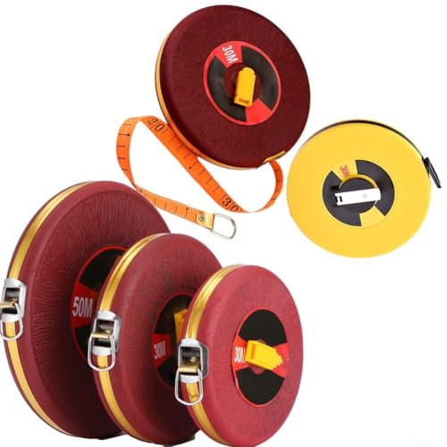 Langes Fiberglas-Maßband, 10–100 m, doppelseitig, metrische Skala, Konstruktionslineal, robust, leicht (rot, 100 m)