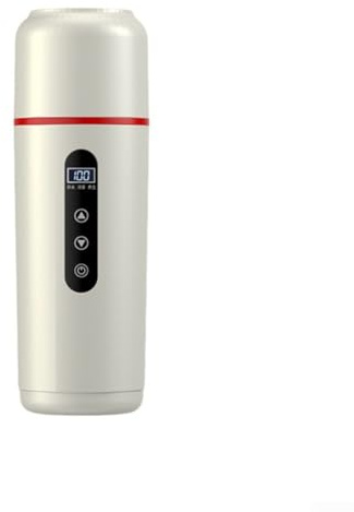 GLOBALHUT 500Ml Portable Electric Car Kettle With LCD Display, Travel Mug 5V/12V/24V Heated Water Boiler, For Coffee Tea Noodles Stainless Steel(White)