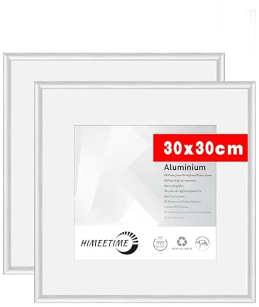 HIMEETIME® 2x Bilderrahmen 30x30 cm Aluminium Silber matt,Mittelgroßer quadratischer Bilderrahmen,Posterrahmen zum Aufhängen im Hoch,bruchsicheres Kunstglas