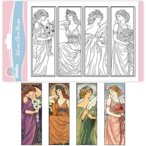 GLOBLELAND Vintage Frauen Lesezeichen Transparente Stempel Für Die Kartengestaltung Lady Flowers Silikon Stempel Silikonstempel Siegel Für DIY Scrapbooking Prägung Fotoalbum Dekoration