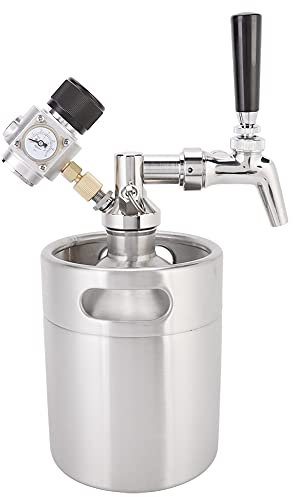 FZCXHONJ Kit de Mini fût de bière en Acier Inoxydable de 2 L avec Robinet et manomètre, Distributeur de Liquide pour Bar, Restaurant, hôtel, Maison