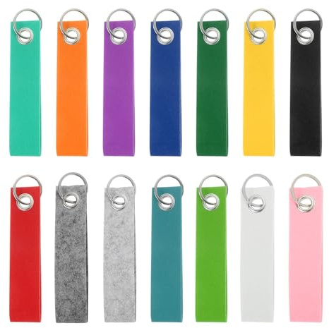 QUARKZMAN 14 Stück Filz Schlüsselanhänger mit Edelstahl Ring, Schlüsselanhänger Rohlinge Bunt Beschriftbare Filzanhänger für DIY-Dekoration Taschen (14 Farben, 130 * 30 mm)