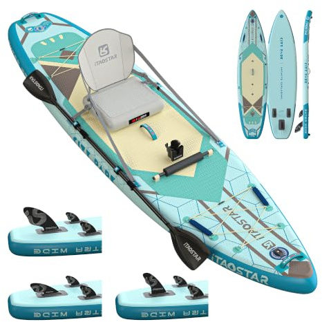 iTAOSTAR City Park Extra Wide Paddle Board, One-Stop Premium SUP Board Gears, Tailored 5 Fins, Stable Inflatable Stand Up Paddle Boards for Youth/Adults of All Levels
