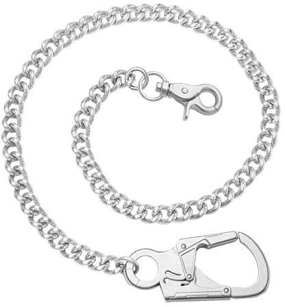 Ahiller Chaîne de Portefeuille Biker Robustes, Chaîne pour Pantalon Jean avec Fermoir à Verrou pour Clés, Accessoire Hip Hop Punk pour Hommes et Femmes (SSL-QK-Silver-1P)