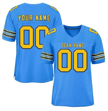 American Football Custom Jersey for Men Women Youth Preschool Quick Dry Rugby Uniform Personalised Jerseys Number Team Name Logo Breathable Sports T-Shirts Blue