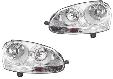 Passend für VW Golf 5 für Jetta 3 Set Scheinwerfer Chrom Links Rechts mit Stellmotor Halogen Streuscheibe LWR