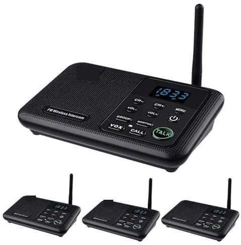 Intercom sans fil pour la maison Interphones sans fil FM à 22 canaux Accueil Maison Bureaux d'affaires Appel de chambre à chambre & Système parlant longue portée de 1 mille(4 Unit Black)