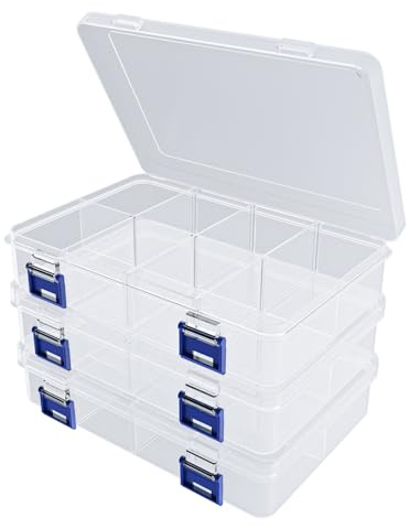 Lyhsens 3er Set Sortierbox, 8 Fächer, transparente Aufbewahrung für Schmuck | Transparente Sortierbox mit verstellbaren Fächern für Schmuck, Perlen, Nähzubehör und Bastelmaterial – platzsparend stapelbar