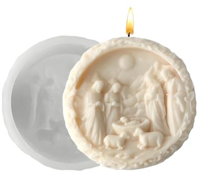 Moldes de silicona para belén de Navidad, moldes de chocolate de nacimiento de Jesús, molde de silicona redondo 3D de fácil liberación para jabón, velas, hornear, yeso, resina, cera, fondant