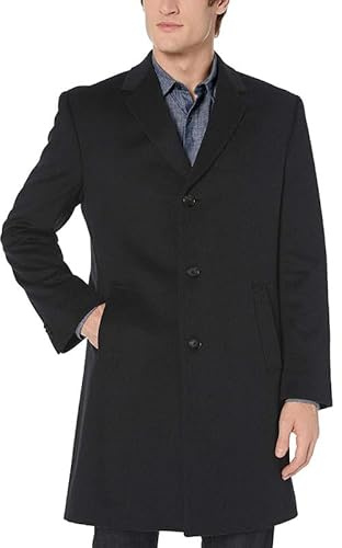 Men's MMK19585 Wool Cashmere Topcoat ñ Classic Overcoat, Car Coat with Lining, Warm Dress Coat - Black - 58L