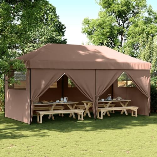 Tente de Réception Pliable, 4 Côtés avec Fenêtres, Structure Acier Thermolaqué, Chapiteau de Jardin Exterieur, pour Événements Extérieurs, Jardin, Terrasse, Marron, 580 x 292 x 315 cm