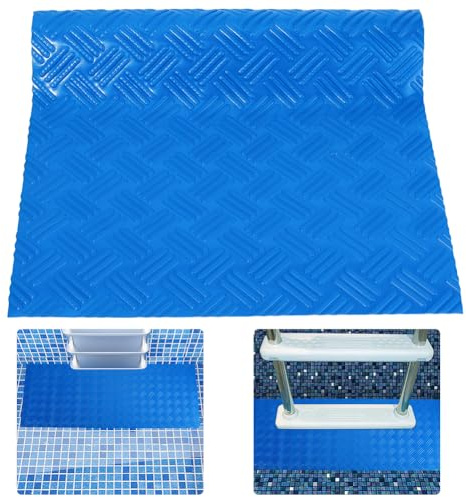 GORGECRAFT 23 * 60cm Swimming Pool Ladder Mat Blue Above Ground Pool Ladder Mat Protective Pools Ladders Pad Step Matt with Non-Slip Texture for Steps Liner and Pools Ladders Stairs, Stripe Pattern