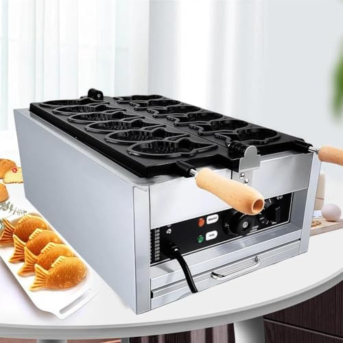 Mixtric Commercial Taiyaki fish Waffle Maker, Non-stick Big Eyes Small Fish Waffle Maker, Mini Fish Shaped Waffles Iron with Non-Stick Teflon Coating, 50-300℃ Adjustable,Silver