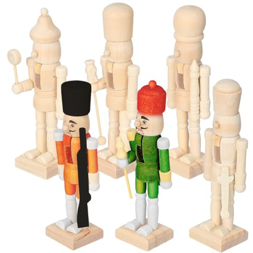 TOYANDONA 6pcs Wooden Nutcracker Puppet for DIY Christmas Decorations Blank Paint Toy Nutcracker Soldier for Nativity Scene and Table Display Assorted style