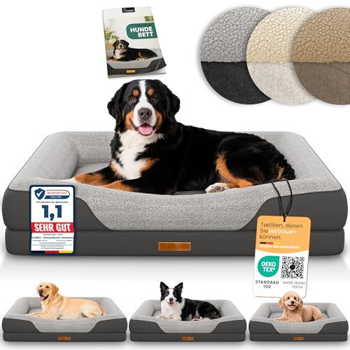 ELONEO orthopädisches Hundebett Grosse Hunde - 122x89x20cm, Hundekorb mit Memory Foam, Hundematte wasserdicht und waschbar, Hundekissen, Hundematratze mit weicher Polsterung, grau