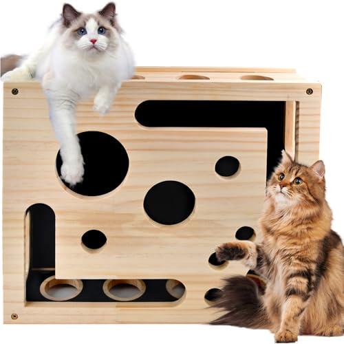 Katzenkratzpuzzle Anreicherungsbox Schleifpapier, Fummelbrett für Katzen | 30x25cm Katzen Kratzbrett, AnreicherungsBox Katzen Nagelfeilen Holz mit Kratzer, Interaktive Katzenspielzeug für Indoor Katze