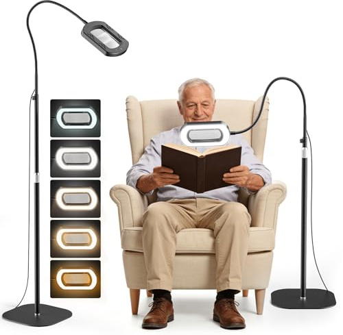 10X Lupa con Luz y Soporte, 3 en 1 Lámpara de Aumento de Piso con 60 LED de Brillo Ajustable, 5 Modos de Color, Lupa Iluminada para Trabajos de Cerca, Costura, Manualidades, Pasatiempos