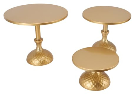 WAHEWUD 3 Piezas Juego de soporte para tartas de oro, soporte para cupcakes, hierro con base redonda elevada sin herramientas, platos de pastelería para mesa de postres de boda