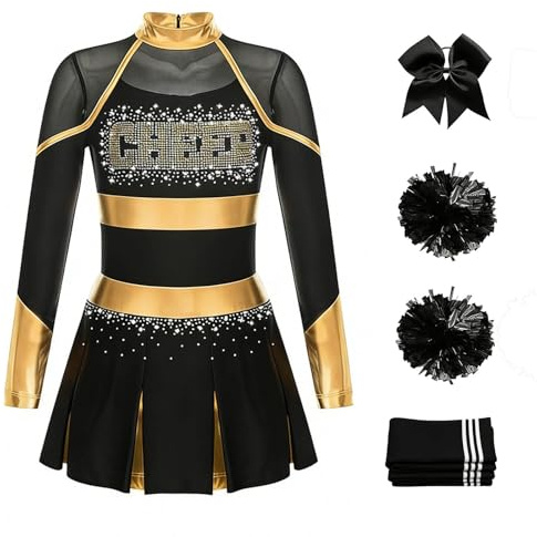 Cheerleader Kostüm Mädchen Kinder - Kinderkostüm Karneval Cheer Leader Uniform Outfits, Cheerleading Kleid mit Pompoms Socken für Karneval Halloween Faschings Kostüme Dress Up Fasching Party