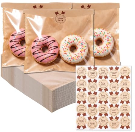 Swylexn 300Pcs Greaseproof Paper Bags for Food, 20x18.5cm Paper Sandwich Bags, Bakery Bags, Brown Paper Bags, Cookie Packaging, Paper Bread Bag for Homemade Bread, Cake Portions, Biscuit, Lunch