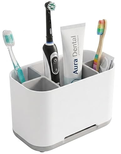 ZenLoft Electric Toothbrush Holder - 5 Compartment Bathroom Organiser for Countertop, Detachable Hygienic Caddy with Drainage, Fits Oral-B iO & Sonicare Heads, Loft Charcoal