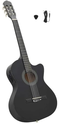 Westerngitarre 4/4 Größe 39 Zoll Schwarz Cutaway Akustikgitarre mit 4-Band Equalizer und 6 Nylonsaiten für Einsteiger