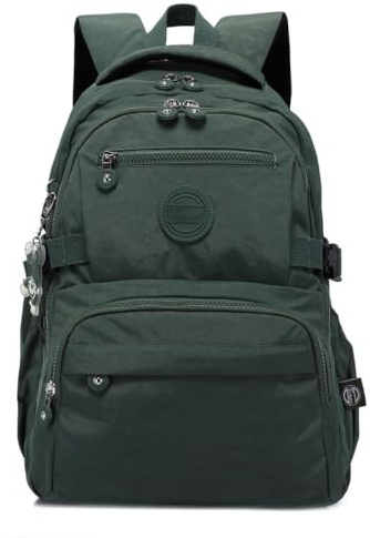 DYRBF Vattentålig nylonryggsäck för män kvinnor, flera storlekar med laptopfack, lätt vardaglig dagväska för skola pendling resor, Armégrönt, 27x13x37CM 2351, Klassisk