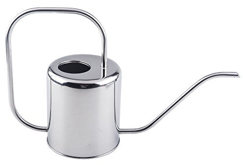 Fasmov 1,5L Annaffiatoio Metallo in Acciaio Inossidabile con Beccuccio Lungo per Fiori da Giardino, Argento