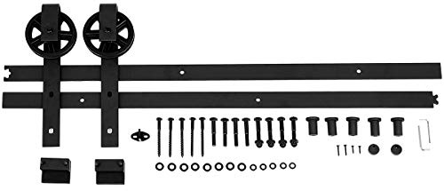 Amazon Basics 6.6 ft Heavy Duty Sliding Barn Door Hardware Kit, Sturdy Big Wheel Design, Easy to Install, Fits 36-40 Wide Panel, 1-3/8 to 1-3/4 inches Thickness, Black