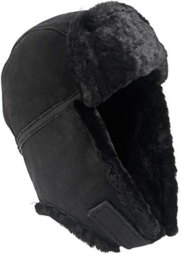 Harrys-Collection Unisex Pilotmütze Lammfell Fliegermütze, schwarz, S