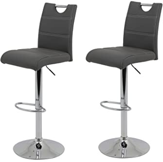 Hela Tische, 2er Set Barhocker Bistrohocker Miranda, Kunstleder Grau, Trompetenfuß mit Lift und 360° drehbar, Sitzhöhe 60 auf 82 cm