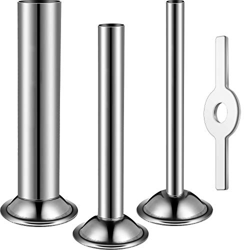 Mudder 4 Pcs Sausage Stuffer Tubes, 3 Sizes Stainless Steel with Ring | Grinder Tubes with Sausage Stuffer Ring for Size 5 Meat Grinder Food Maker Kit