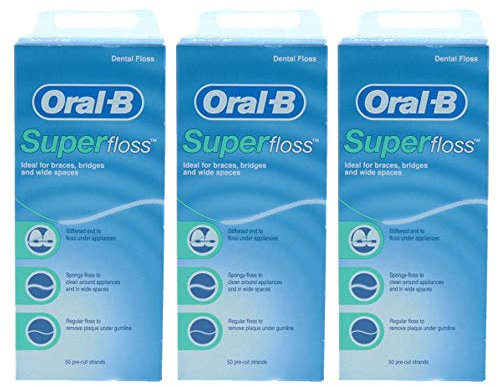3 x Super Waxed Dental Floss 50 Strands Braces Bridge Wide Space Oral Teeth