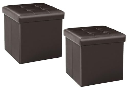 Bonlife Faltbarer Sitzhocker Hocker Mit Stauraum, Aufbewahrungsbox mit Stauraum, Kunstleder Fußhocker, Packung mit 2 Stück, 32 x 32 x 32 cm (Braun)