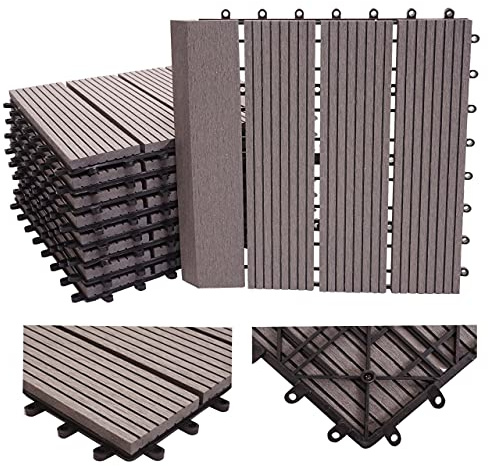 Mendler Carreau de Sol en WPC, Finition Rhône, 11x Chaque 30x30cm = 1m² Premium - Gris