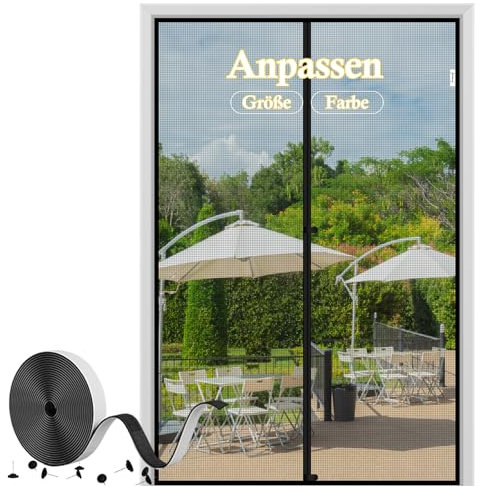 fowong 10xReißfest Fliegengitter Balkontür Magnet, Neues Material-Katzenschutz, Nach Maß Stärkere Magneten Fliegengittertür Ohne Bohren,Insektenschutzgitter für Terrassentür 130-160cm