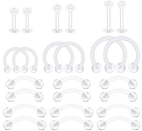 LAURITAMI Klar Piercing Retainers Set Bioflex Flexible Lippe Nase Rings Hufeisen Septum Augenbraue Curved Barbell Piercing für Arbeit Shule